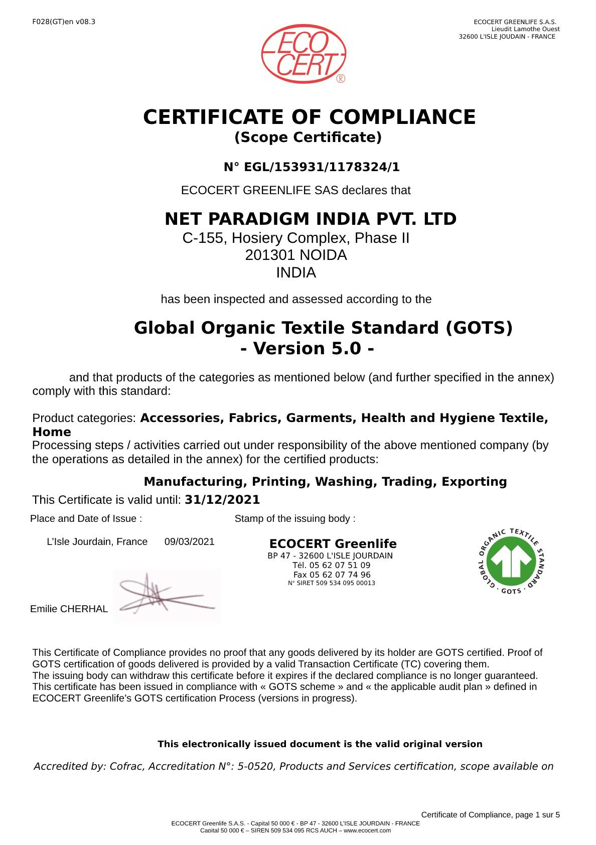 Gots Certified Apparel Factory In India  Gots Certified Clothing, Garment  Manufacturers In India